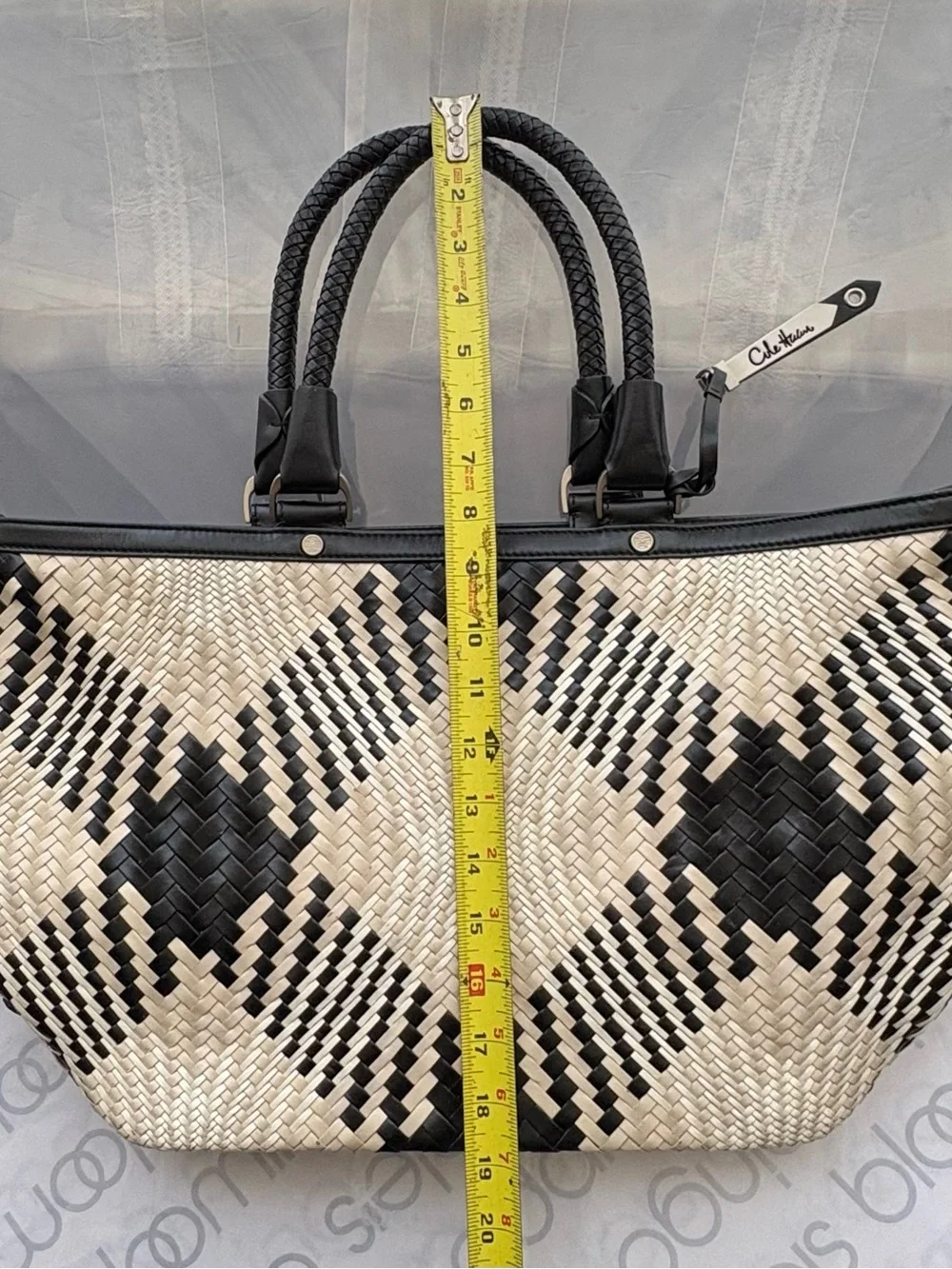 Cole Haan Black/Cream Woven genuine leather BrandNEw W/out tag East West tote
